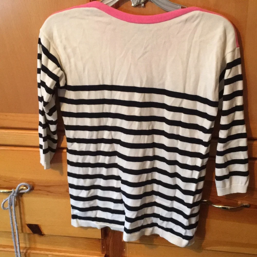Talbots V-Neck Striped 3/4 Sleeve Sweater Small Petite - Picture 3 of 4